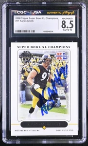 Tarjeta del Super Bowl #11 firmada por Aaron Smith 2006 Steelers Topps CGC 8,5 JSA 10 automática - Imagen 1 de 2