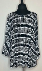 New Directions Flowy Black White Grommet Boho Tunic Top Women’s Plus Size 3X - Picture 1 of 7