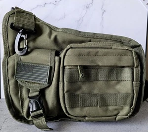 Khaki EastWest Gun Bag Case W/6 Pockets Canvas Holster Amer Flag Badge 12x11x4 - Picture 1 of 11