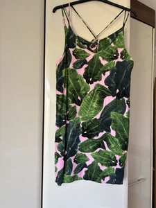 Topshop Pink/Green Palm Leaf Strappy Summer Shift Dress Chest 42”/38”Length Vgc - Picture 1 of 4