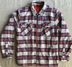 Patagonia Mens Medium Insulated Fjord flannel jacket red blue plaid Lumberjack - Picture 1 of 10