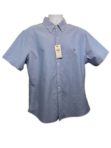Polo Ralph Lauren Hombres XL Azul Calce Ajustado Manga Corta Botones Carne Poni - Imagen 1 de 10