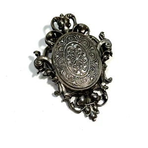 Vintage Brevete SGDG Antiqued Silver Tone Scarf Clip Ornate Art Nouveau 2" - Picture 1 of 9