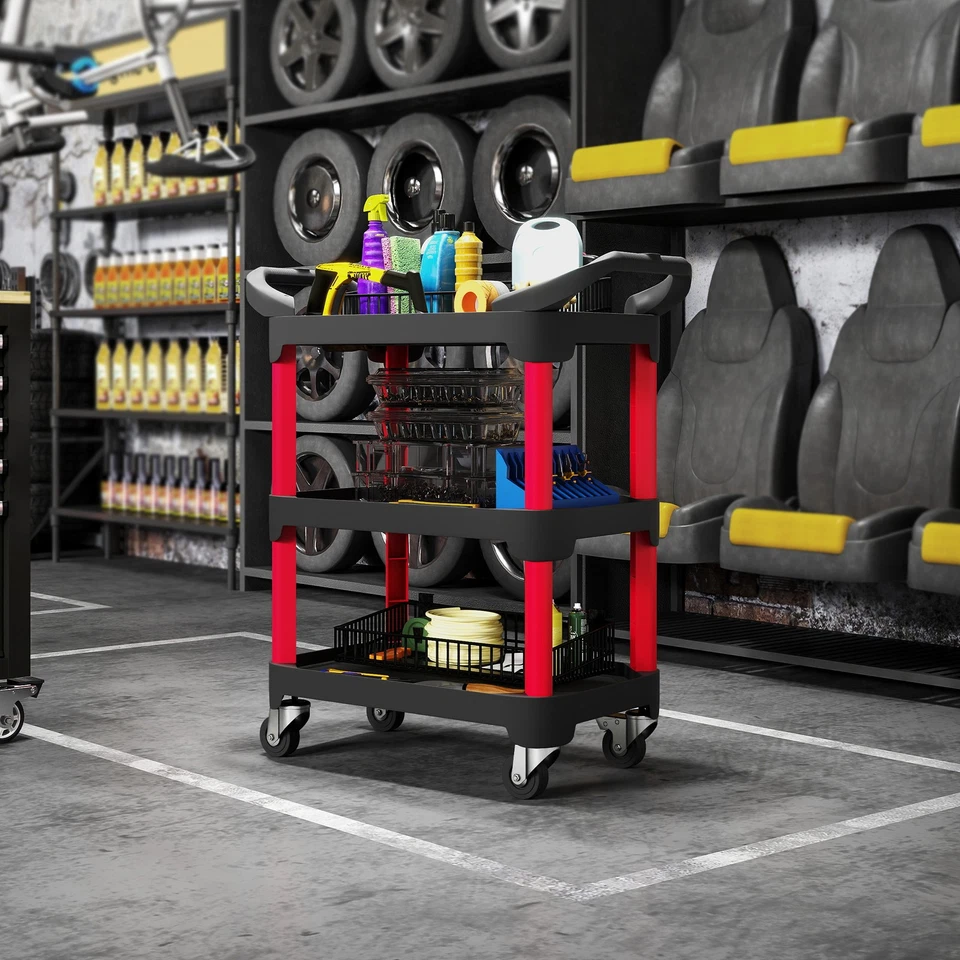 HOMCOM Werkstatt-Rollwagen mit 3 Ebenen Werkstattwagen mit Griff für Garage - Bild 1 von 4