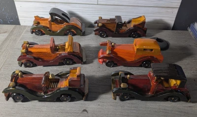 Lot of 6 Ugly Wooden Vintage 1930's Style Cars – Replica Coupes, Racer, Sedans - Image 1 of 4