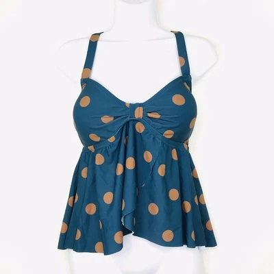 Raisins Curve Women 14W Tankini Top Adjustable Strap Polka Dots Blue NWT Flaw R7 - Image 1 of 4