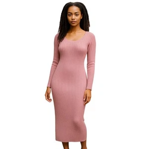 Pretty Little Thing Dress Womens Small Pink Ribbed Maxi Side Slits  - Picture 1 of 17