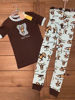 LAZY ONE Monkey Wild Thing Camisa Marrón Azul Pantalones Pijamas Conjunto 10 Pijamas Niños Dormir Foto 1 de 4