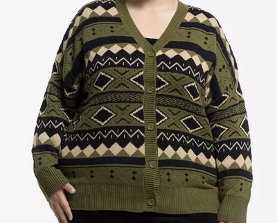 Suéter Cárdigan Geométrico Thorn & Fable Verde Negro y Crema 1X TEMA CANDENTE Foto 1 de 4