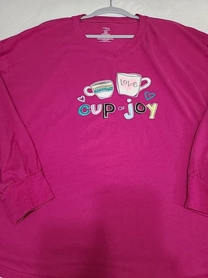 SECRET TREASURES Dark Pink Long Sleeve Cuffed Sleeping Shirt/COFFEE; SIZE 2X - Image 1 of 4