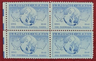 US STAMP 1949 SCOTT #C43 PLATE BLOCK 15C AIRMAIL GLOBE AND DOVES MNH OG F/VF - Image 1 of 4