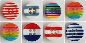 STRIPE BUTTONS – ROUND,PLASTIC, 12-13MM, COLOUR, RAINBOW, RED, BLUE, BABY, CHILD - Picture 1 of 16
