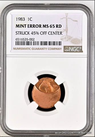 NGC MS65 RD 1983 LINCOLN MEMORIAL CENT STRUCK 45% OFF CENTER MINT ERROR 1c (B02) Cover