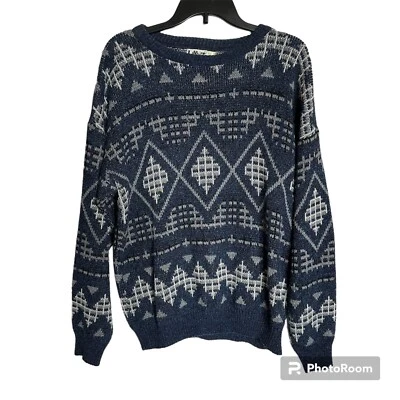 Suéter Vintage Lavane New York Azul Marino Gris Diamante Para Hombre L Pullover Crew Años 80 Foto 1 de 4