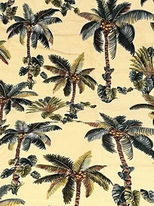Designer Fabric Palms Trees Maize Green Brown Cotton Upholstery Drapery 52”x51” - Picture 1 of 15