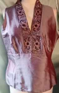 Pure Thai Silk Lilac Principles 2 Tone Sleeveless Top Sz16 - Picture 1 of 7