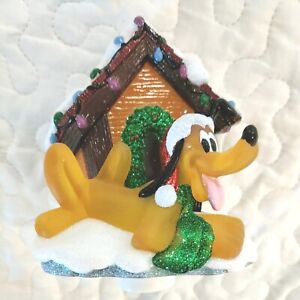 Christmas Disney night light Pluto in santa hat at his decorated dog house 