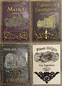 VTG Wine Plaque Wine Grapes Kitchen Italy Decor ative Rustic Gold Hand Painted - Picture 1 of 11