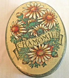 Lata de té vacía de manzanilla vintage de 8 oz con forma ovalada con diseño de flores. - Imagen 1 de 12