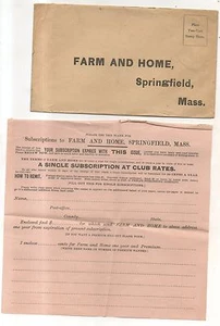 Suscripción a FARM AND HOME MAGAZINE, portada de documento Springfield Massachusetts - Imagen 1 de 2