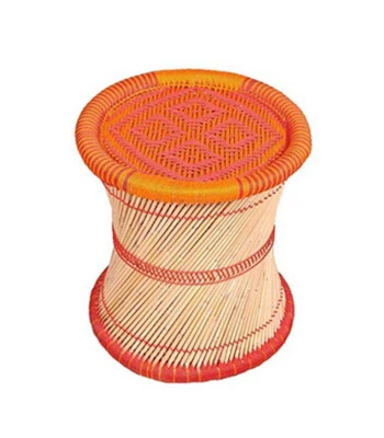 KSM Eco Friendly Cane Bar Bamboo Muddha Vintage Handmade Stool Orange Red 1piece - Image 1 of 3