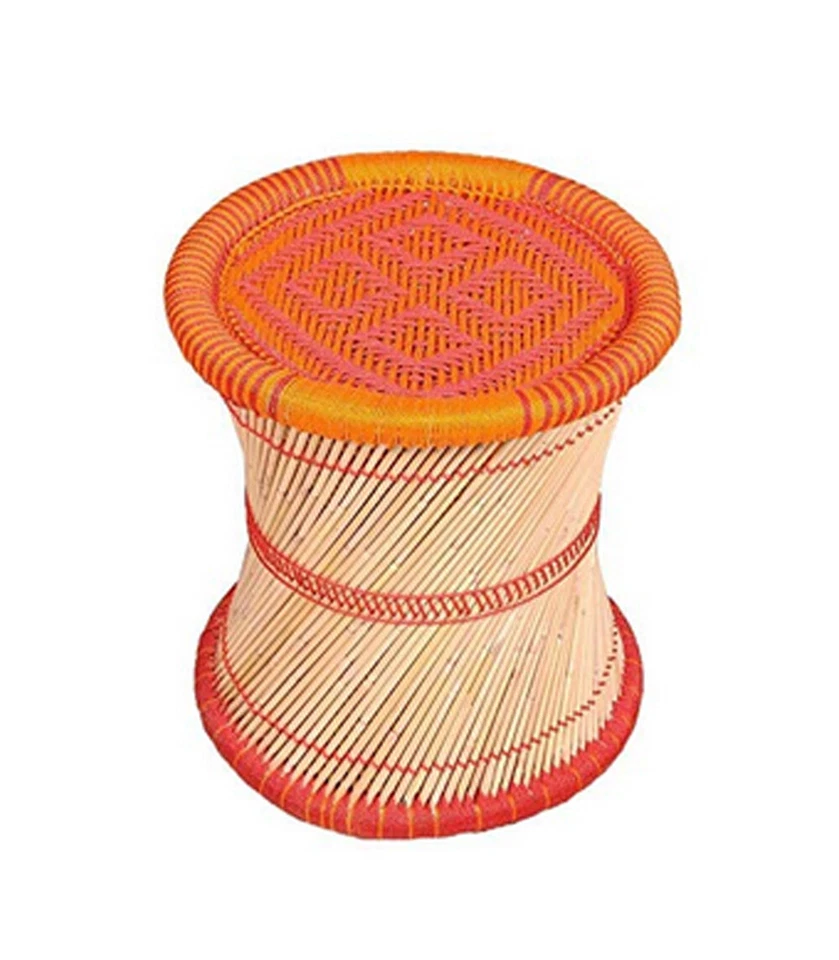 KSM Eco Friendly Cane Bar Bamboo Muddha Vintage Handmade Stool Orange Red 1piece - Image 1 of 3