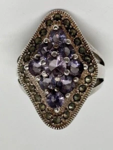 Beautiful Vintage Sterling Silver Marcasite and Amythest Ring Sz 7  10 grams - Picture 1 of 5