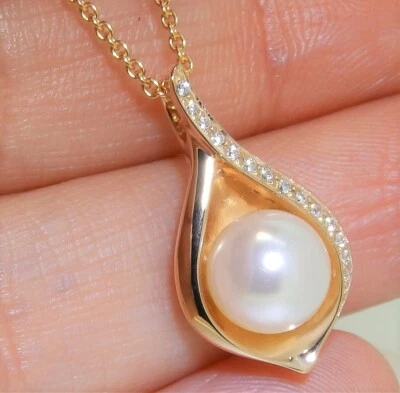 Gold Pendant DIAMOND PEARL SHELL 18" CHAIN  ROSE GOLD ON  925 STERLING SILVER - Image 1 of 4