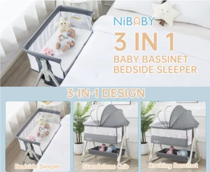 Multifunktionaler 3-in-1 Baby Stubenwagen (Stillen, Schaukeln, Höhenverstellbar) schwarz - Bild 1 von 8