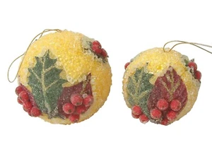 (36959) CONJUNTO 2 COLGANTES ADORNOS NAVIDAD CHRISTMAS BOLAS AMARILLO NIEVE VARI - Bild 1 von 3