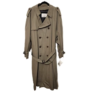 Vintage London Fog Trench Coat Mens 42 Long Deep Sage Wool Gabardine Belted NOS - Picture 1 of 21