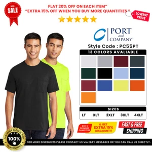 Port & Company PC55PT Men's Cotton/Polyester Tall Core Blend Pocket T-Shirt - Picture 1 of 75