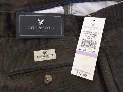 Pantalones de vestir Lyle & Scott Scotland de pana oliva para hombre talla 38x32 Foto 1 de 4