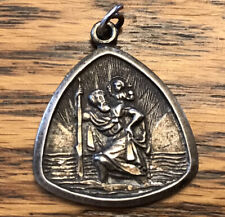 Vintage Rodell St. Christopher Sterling 925 Silver Pendant Charm Catholic chain
