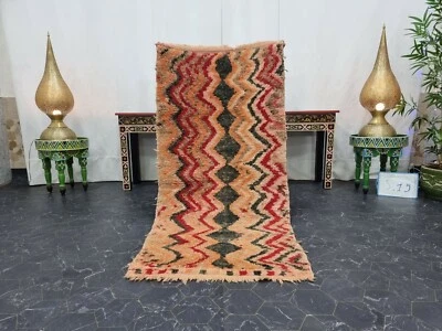 Moroccan Handmade Vintage Rug 2'5''x5'4'' Geometric Faded Orange Red  Carpet  - Image 1 of 4
