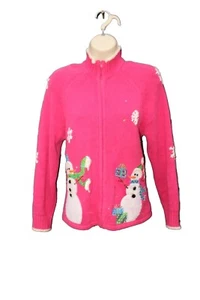 Heirloom Collectibles Zip Snowman Knit Christmas Sweater Womens Size PM Petite - Picture 1 of 11