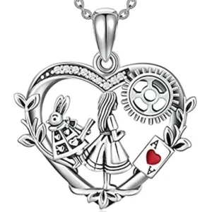 Alice In Wonderland Necklace Pendant Red Heart White Rabbit Jewelry - Picture 1 of 15