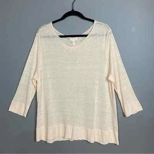 Eileen Fisher top linen extra large linen tee long sleeve pale pink peach - Picture 1 of 7
