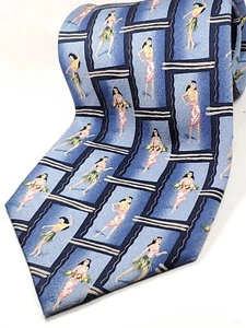TOMMY BAHAMA Handmade 100% Silk Tie Men's Blue Hula Dancer Hawaii Necktie NEW - Picture 1 of 4