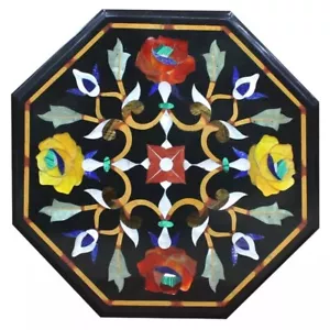 Black Marble Inlay Table Top Handmade Precious Arts Console Bar Furniture Decors - Picture 1 of 8