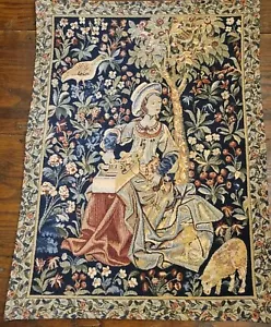 Tapisserie murale française femme 15ème siècle Du Lion Des Flandres 62x48 cm - Photo 1 sur 14
