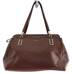 COACH brown leather satchel handled purse handbag gold hardware red satin lining