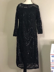 Marina Black Sequined Lined Dress Size 16 NWT - Picture 1 of 9