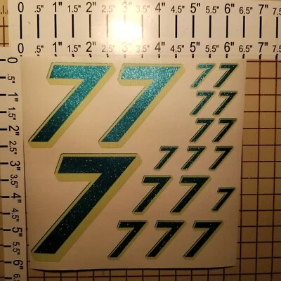 ULTRA Metallic Teal w/Creme #7's Racing Numbers Vinyl Decal Sheet 1/10-1/12 r/c  - Image 1 of 4