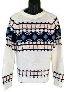 Vintage SKI Sweater, White, Blue, Red & Yellow Geometric Pattern Large - Picture 1 of 12
