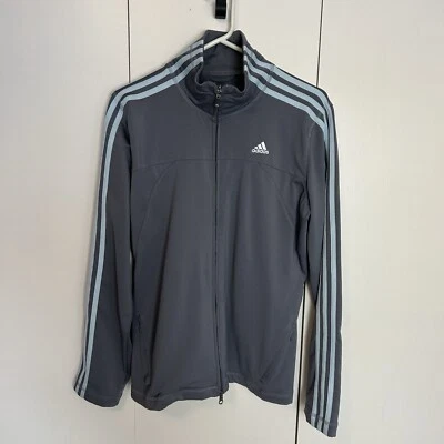 Chaqueta deportiva Adidas para mujer cremallera completa 3 mangas a rayas gris azul bolsillos retro Foto 1 de 4