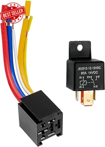 Car Relay with Harness, 5 Pin 80A 12V On/Off Normally Open SPST Relay Socket Plu - Picture 1 of 12
