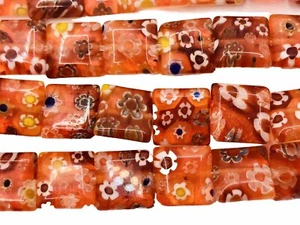Millefiori Glass Square Beads Red 10mm Qty: 15 - Picture 1 of 1