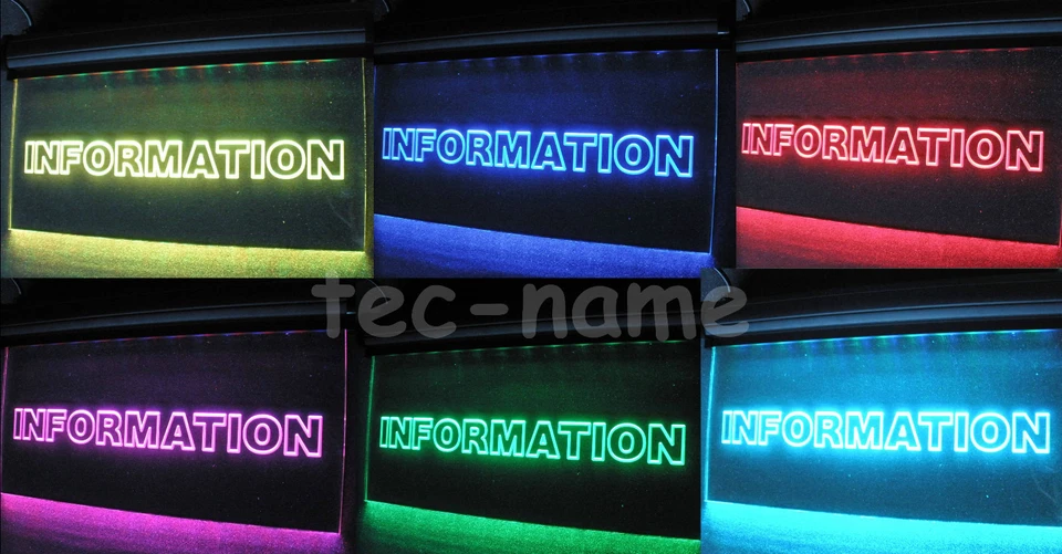 EUROLITE ACRYL LED LEUCHTSCHILD HINWEISSCHILD HÄNGESCHILD INFORMATION RGB rot gelb blau