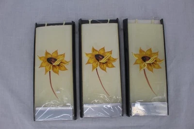 Flatyz Flat Candles Set of 3 Sunflower Design Twin Wick Smokeless Steel Bases - Image 1 of 4